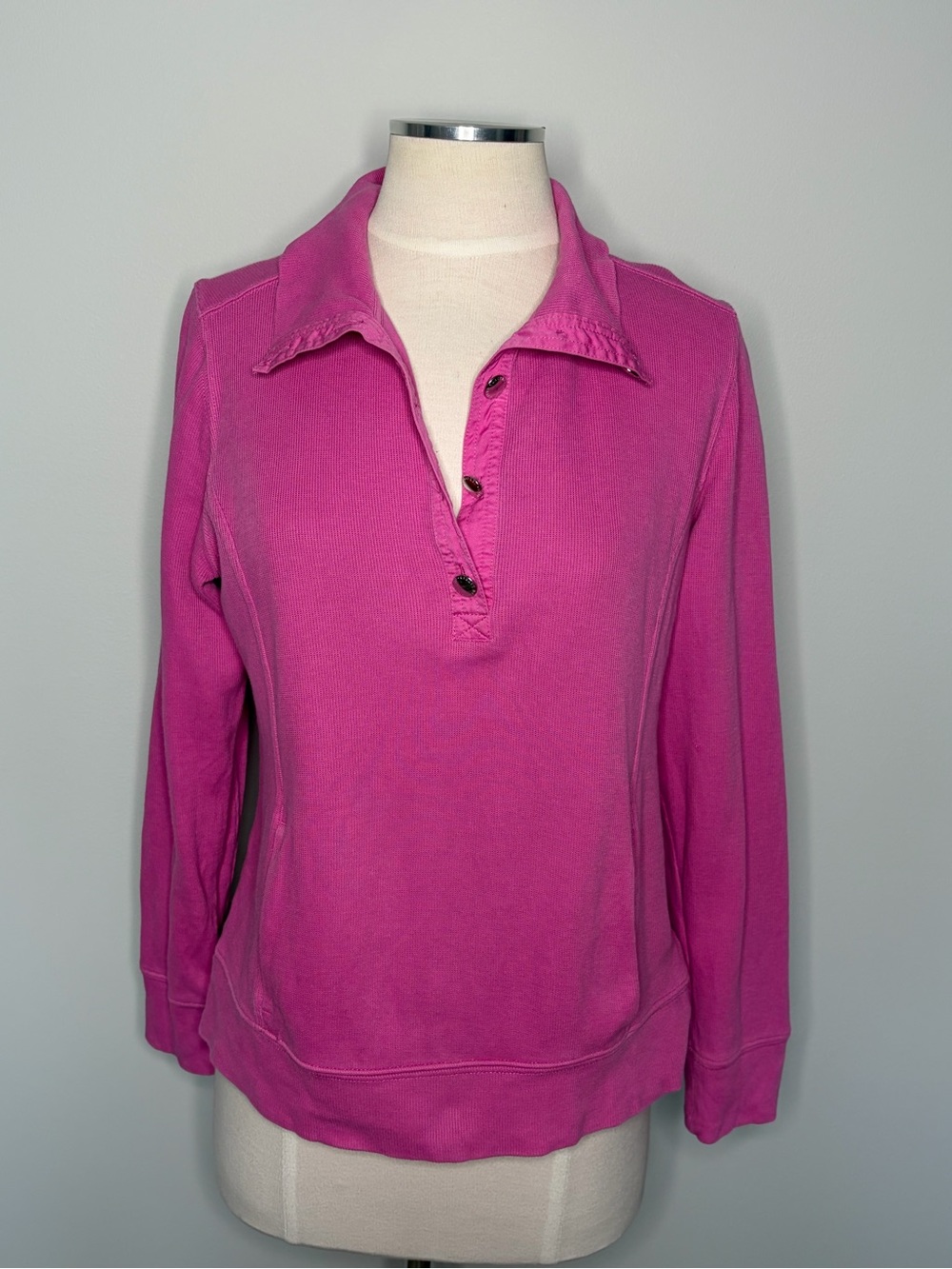 Lauren Ralph Lauren Fuchsia Button-Front Polo Cotton Sweatshirt, Medium